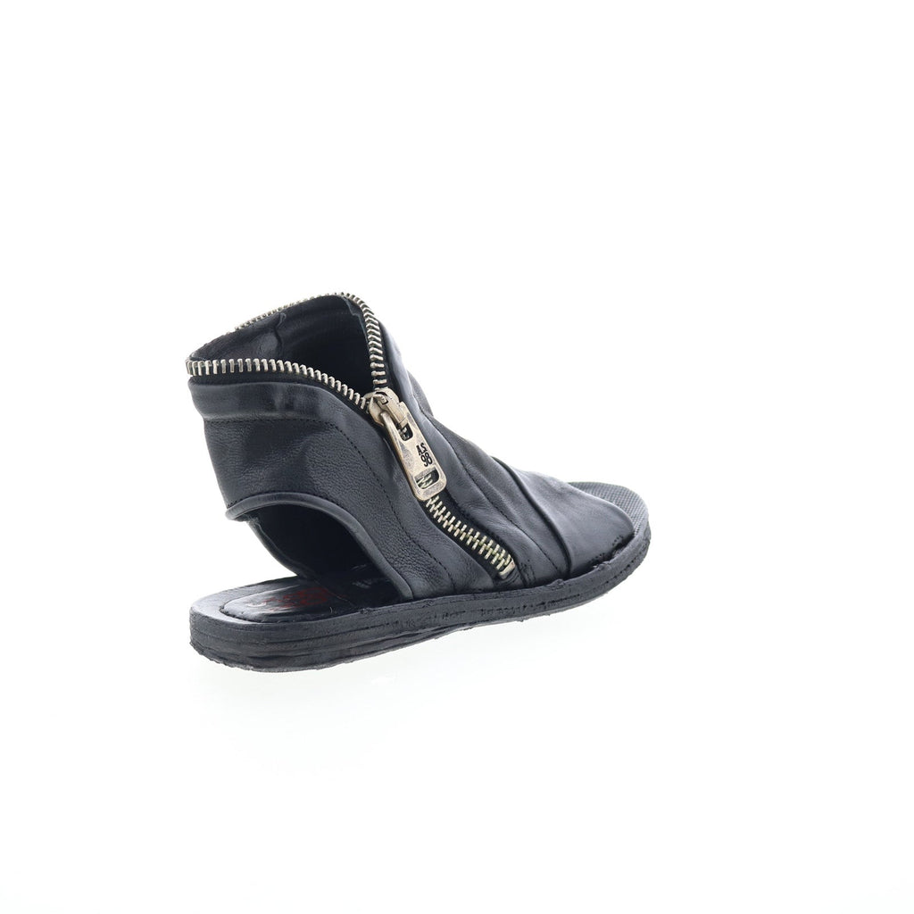 Ritchie Womens Black Leather Zipper Mule Flats Shoes