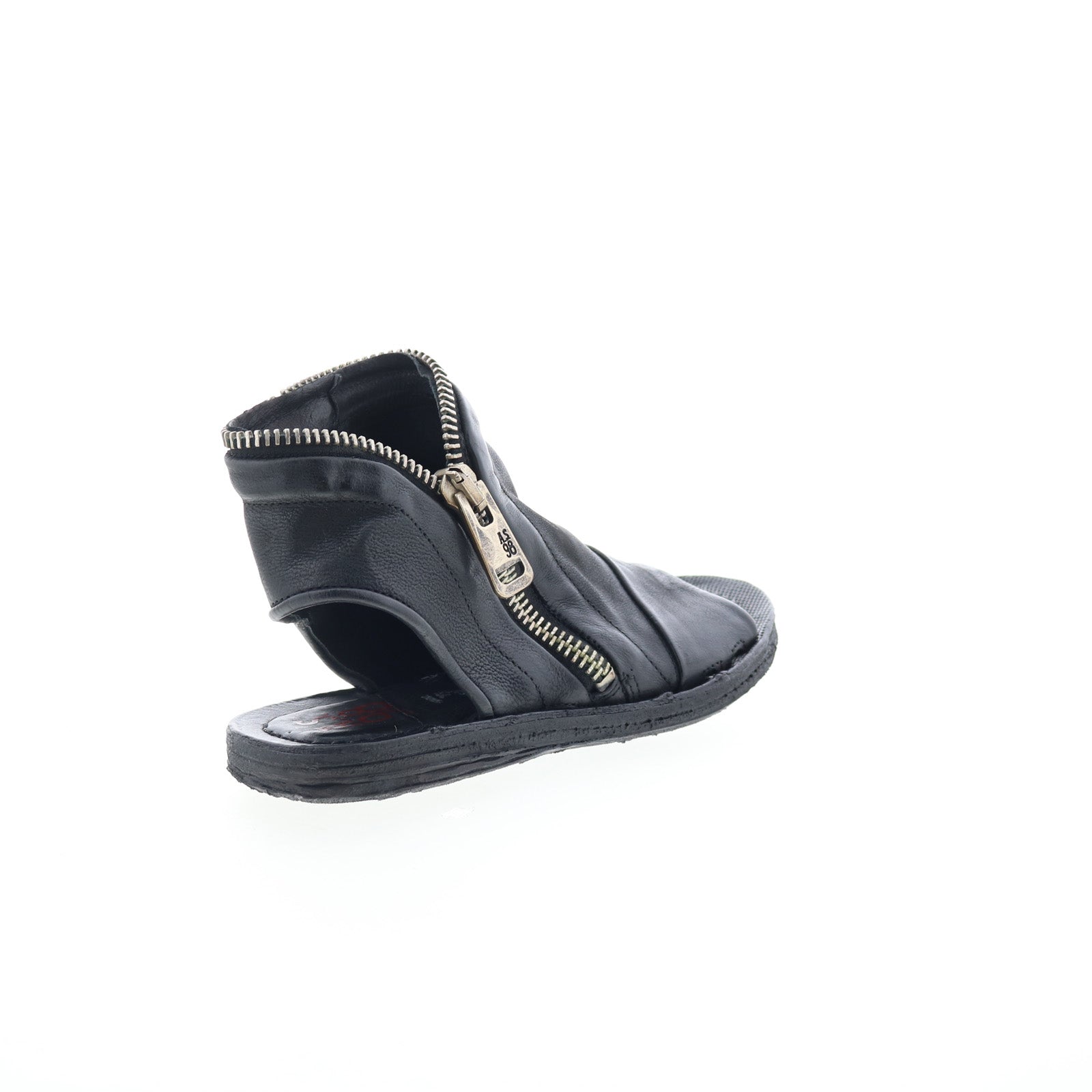 Ritchie Womens Black Leather Zipper Mule Flats Shoes