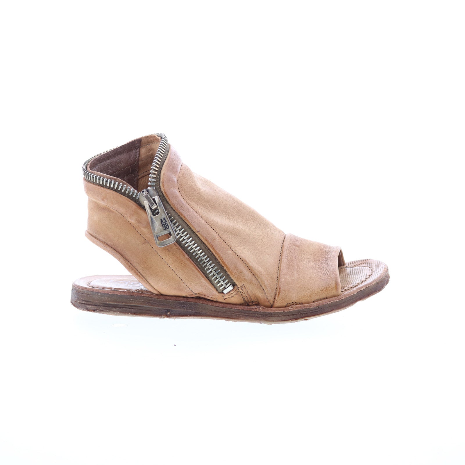 Ritchie Womens Brown Leather Zipper Mule Flats Shoes