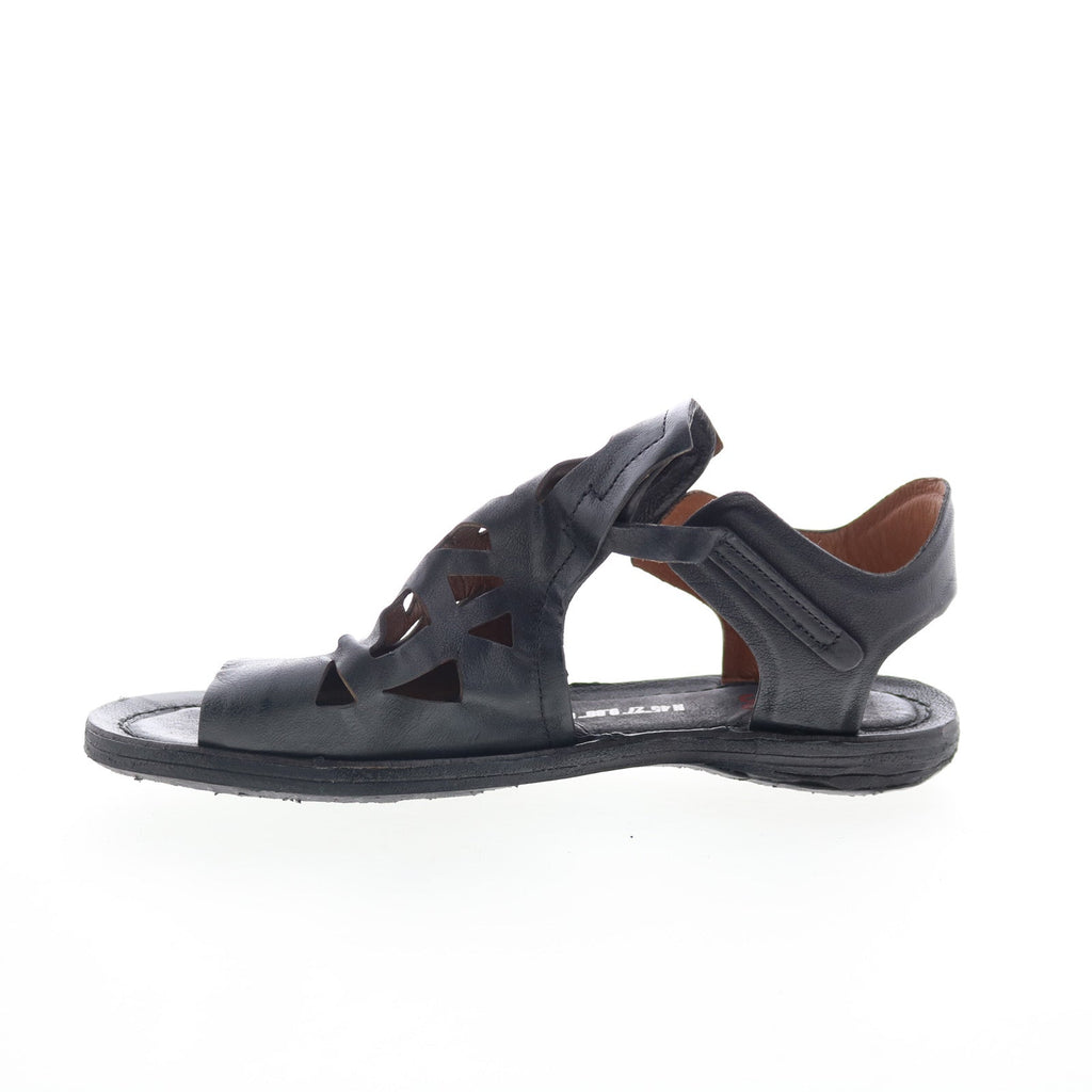 Rogan Womens Black Leather Hook & Loop Strap Sandals Shoes