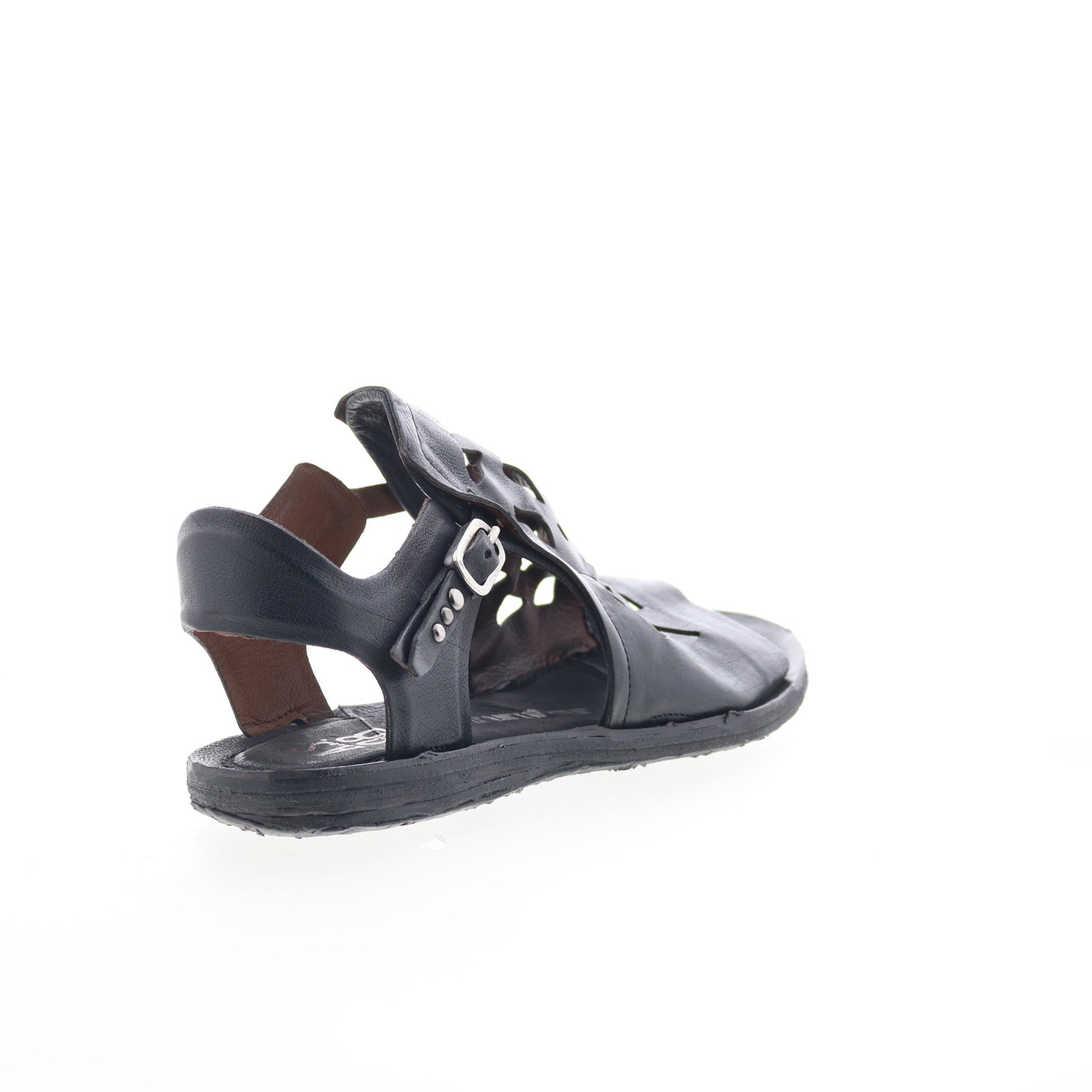 Rogan Womens Black Leather Hook & Loop Strap Sandals Shoes