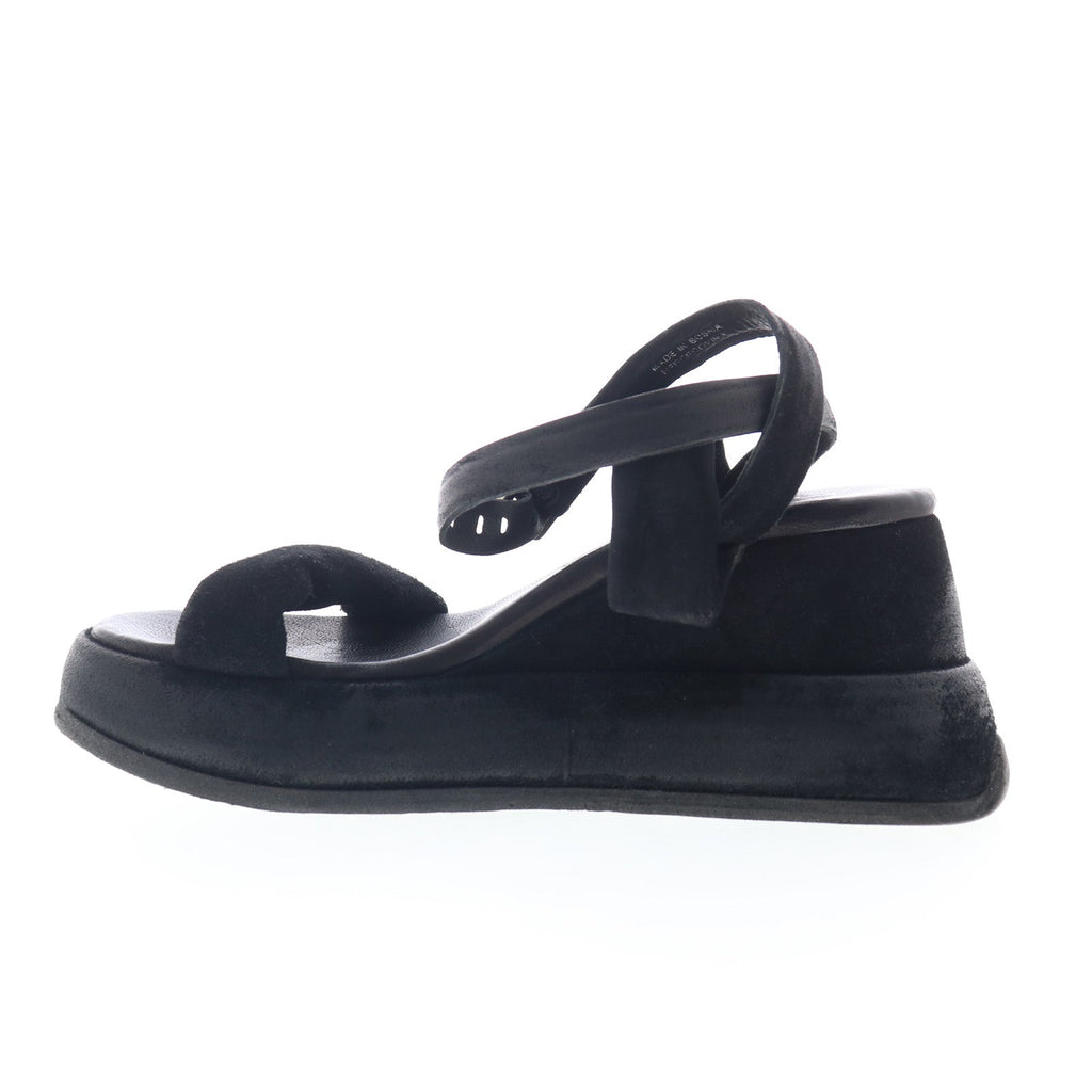 Rooney Womens Black Leather Hook & Loop Platform Sandals Shoes