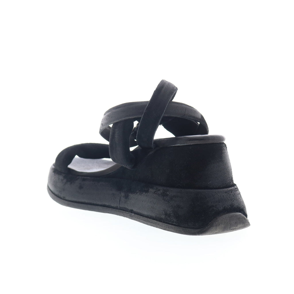 Rooney Womens Black Leather Hook & Loop Platform Sandals Shoes