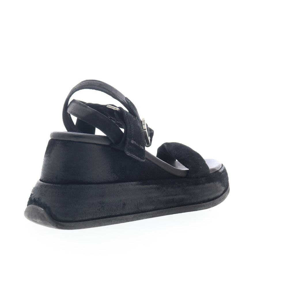 Rooney Womens Black Leather Hook & Loop Platform Sandals Shoes