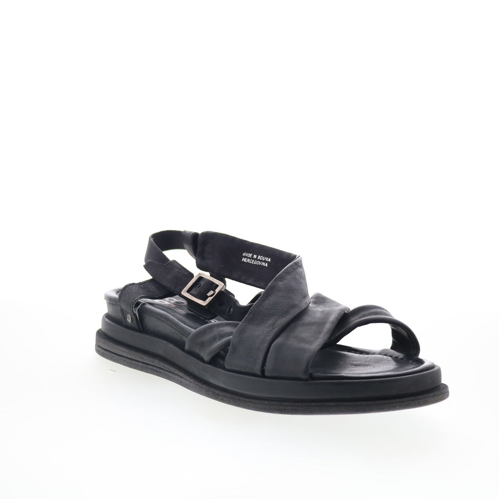 Salvie Womens Black Leather Hook & Loop Strap Sandals Shoes