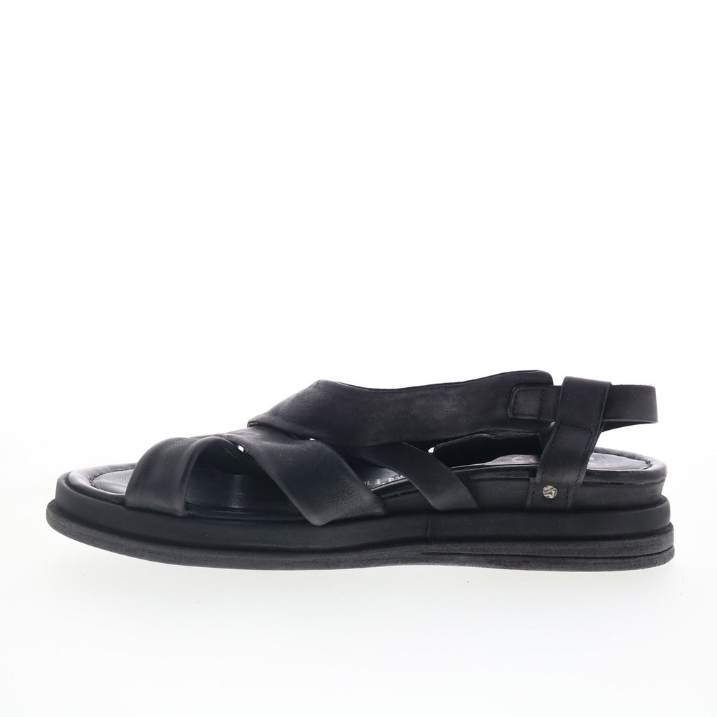 Salvie Womens Black Leather Hook & Loop Strap Sandals Shoes