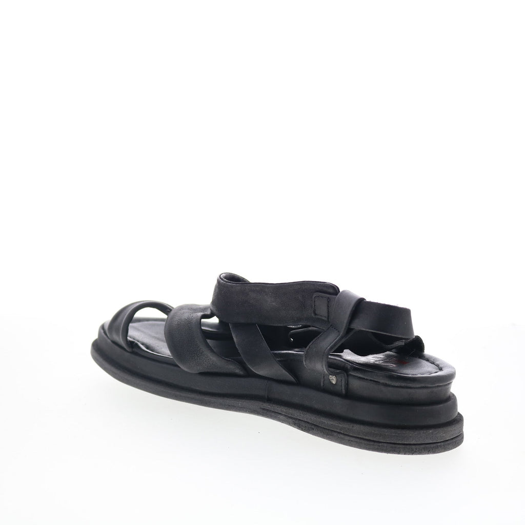 Salvie Womens Black Leather Hook & Loop Strap Sandals Shoes