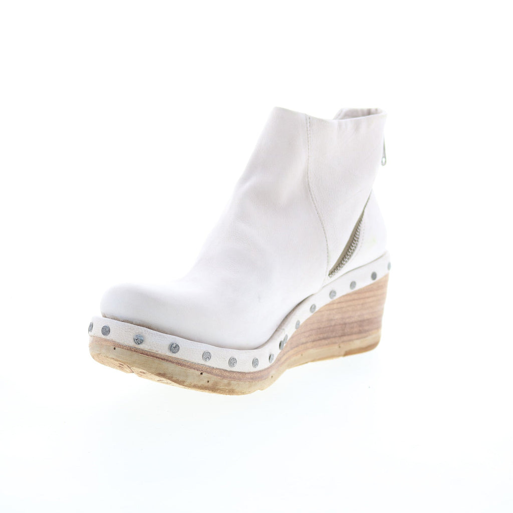 Savina Womens White Leather Zipper Ankle & Booties Boots