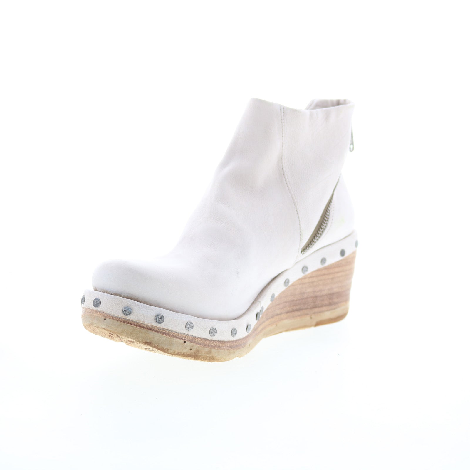 Savina Womens White Leather Zipper Ankle & Booties Boots
