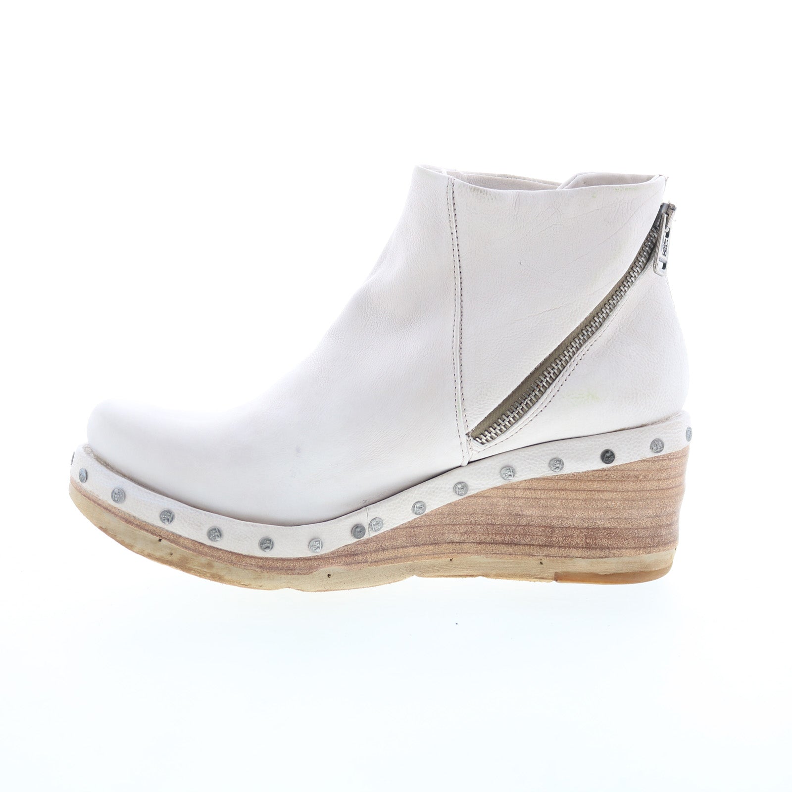 Savina Womens White Leather Zipper Ankle & Booties Boots