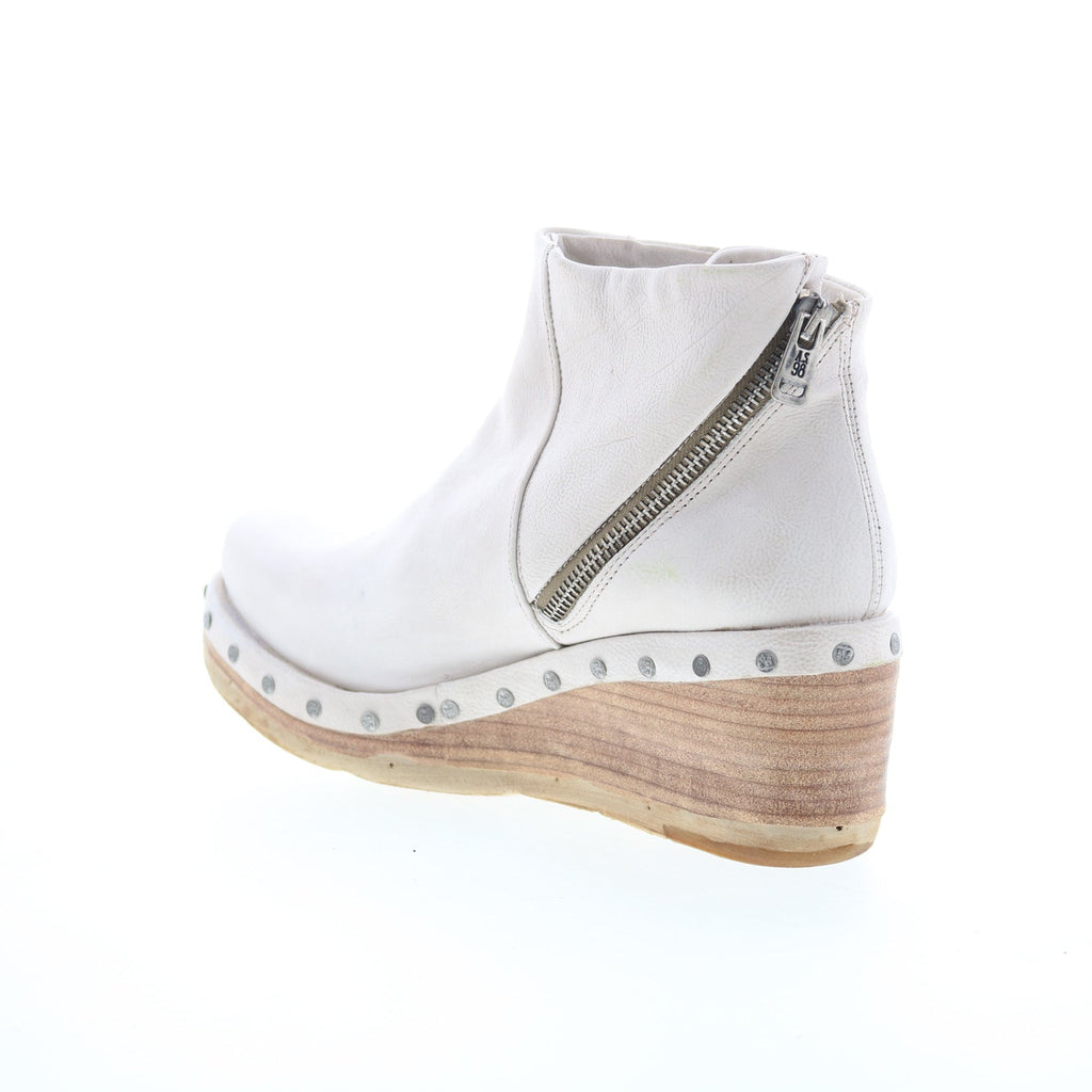 Savina Womens White Leather Zipper Ankle & Booties Boots
