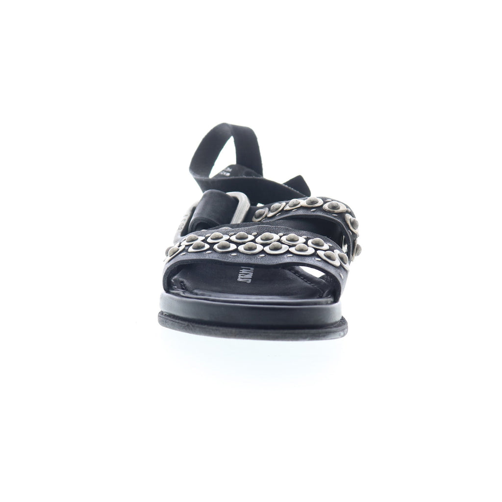 Schneider Womens Black Leather Hook & Loop Strap Sandals Shoes
