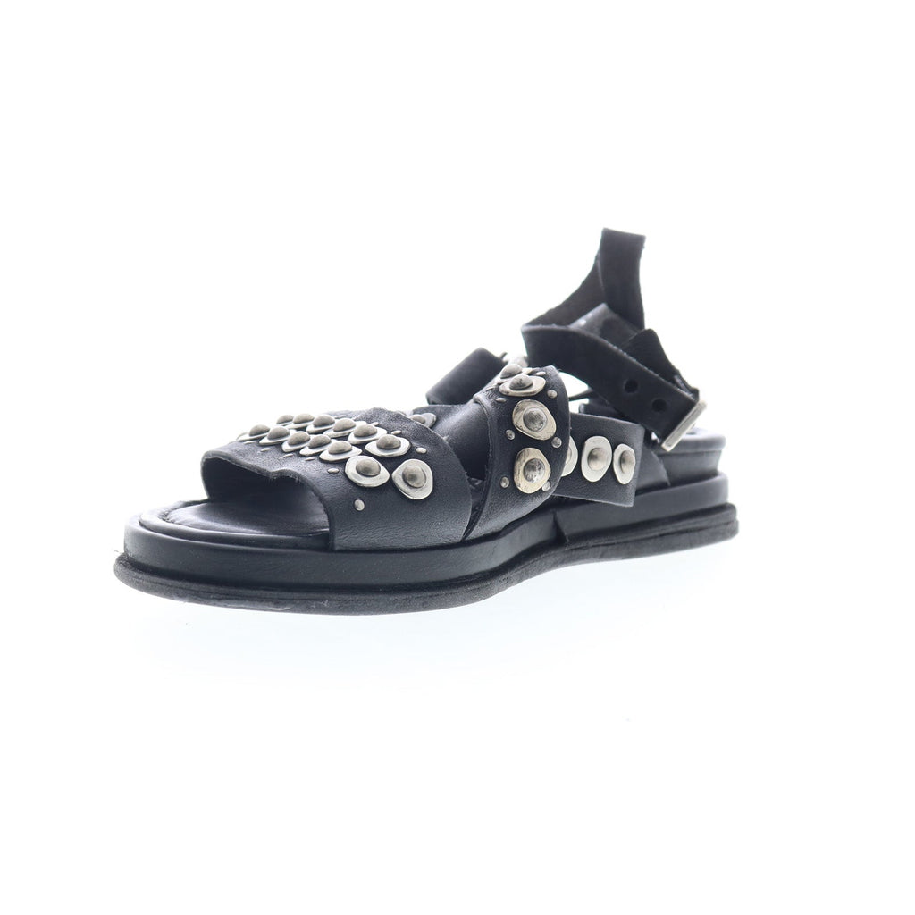 Schneider Womens Black Leather Hook & Loop Strap Sandals Shoes