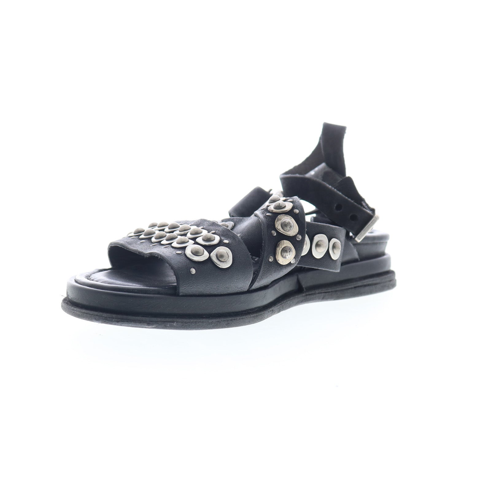 Schneider Womens Black Leather Hook & Loop Strap Sandals Shoes