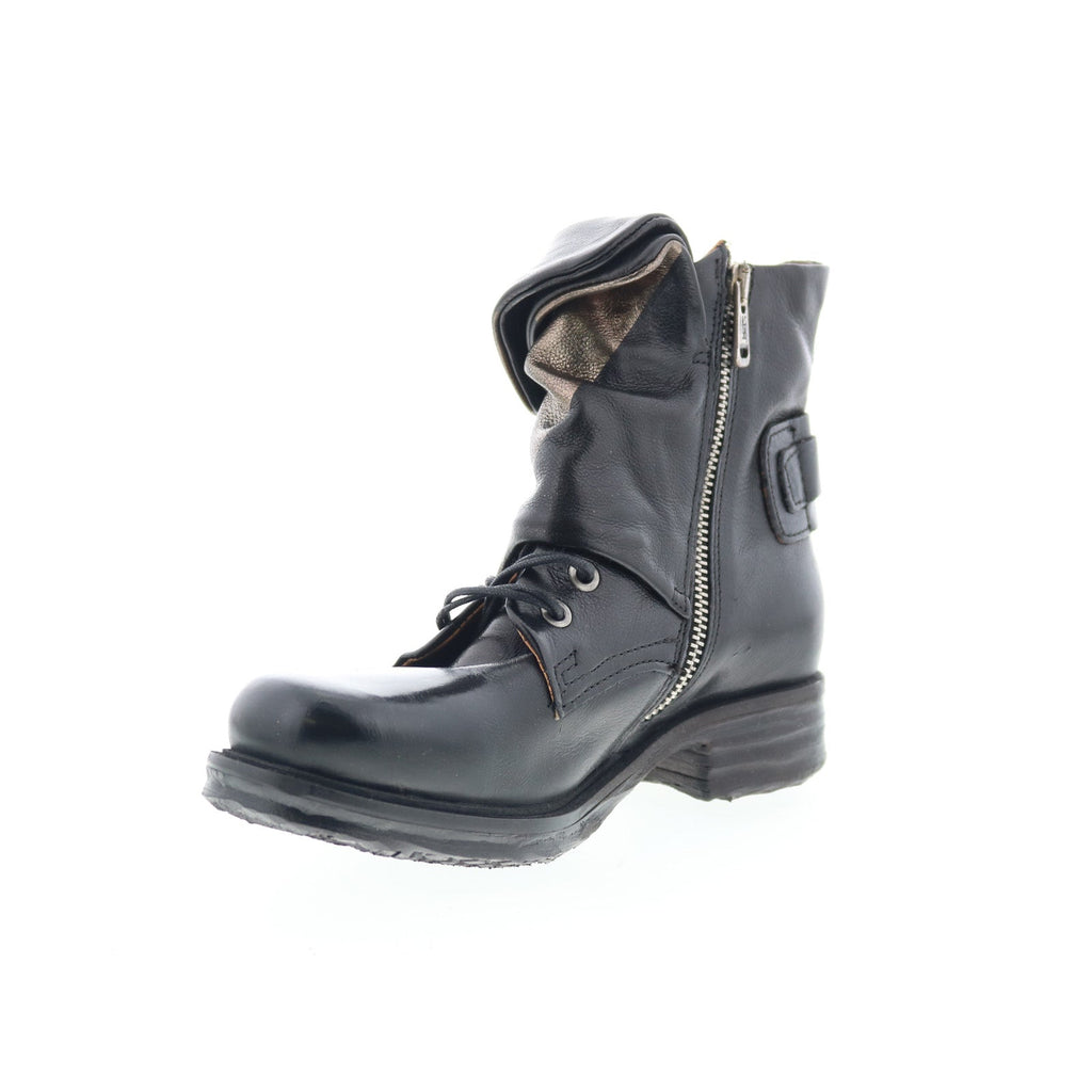 Sebby Womens Black Leather Hook & Loop Ankle & Booties Boots