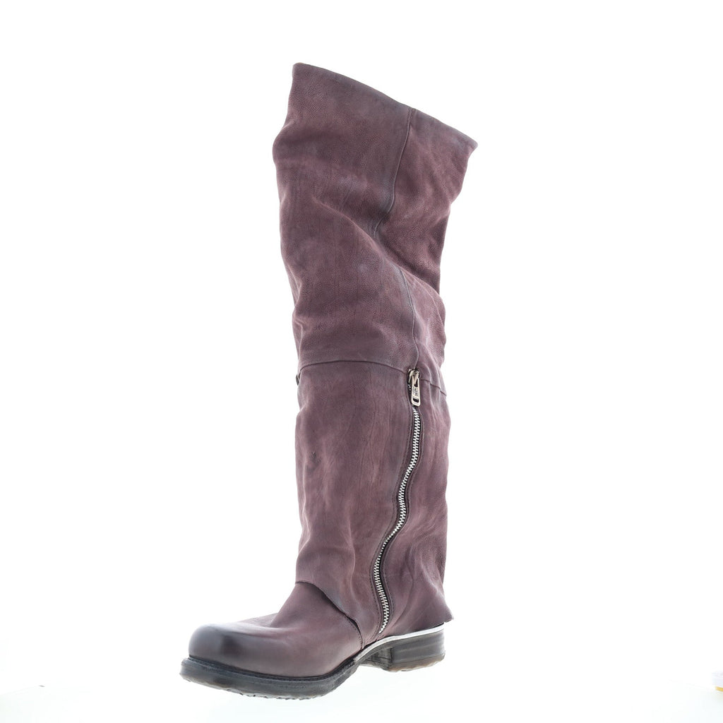 Shaylynn Womens Burgundy Leather Hook & Loop Knee High Boots