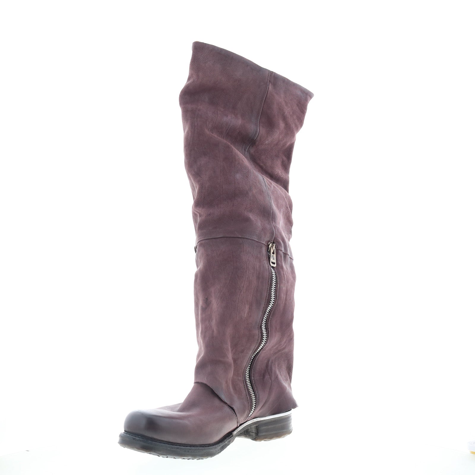 Shaylynn Womens Burgundy Leather Hook & Loop Knee High Boots