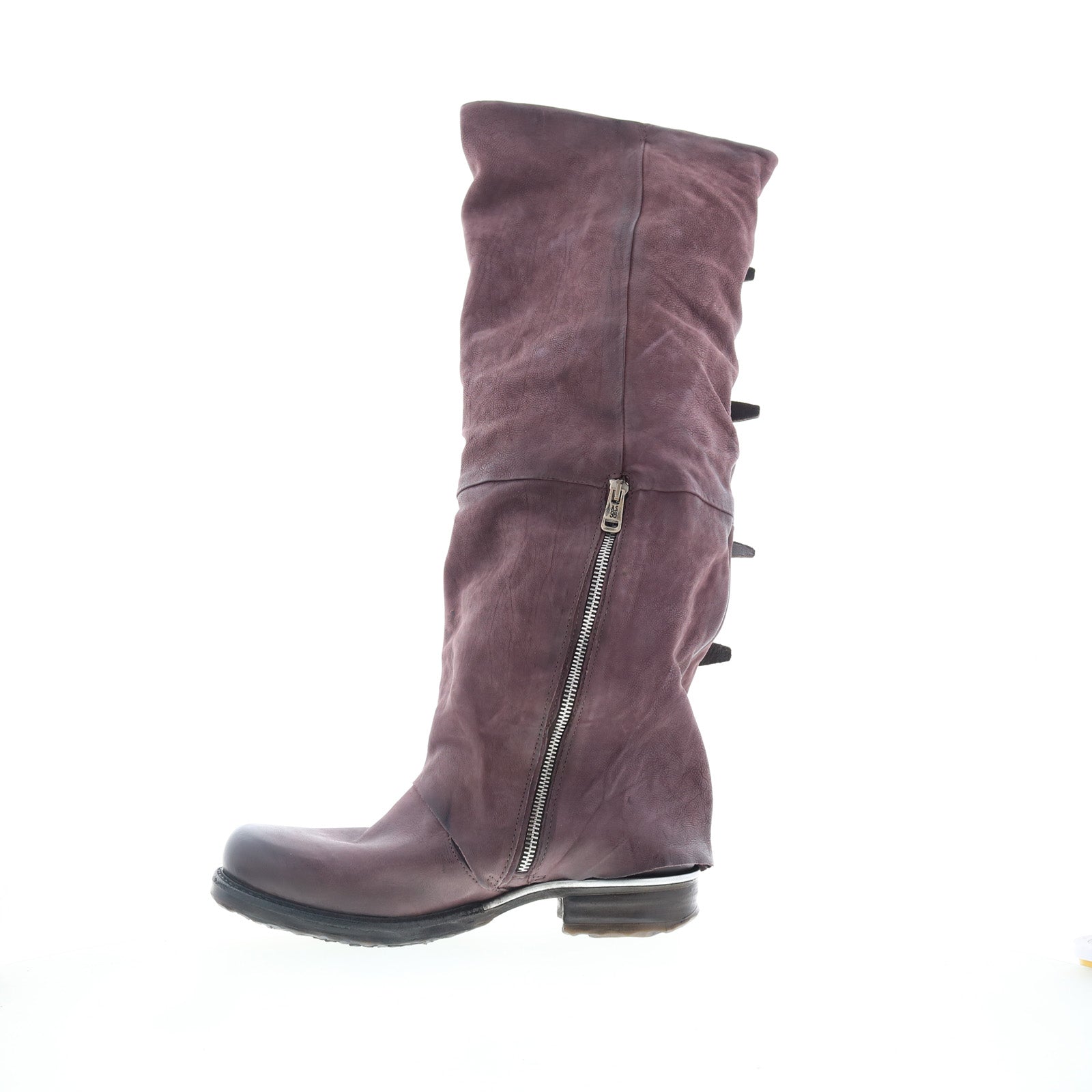 Shaylynn Womens Burgundy Leather Hook & Loop Knee High Boots