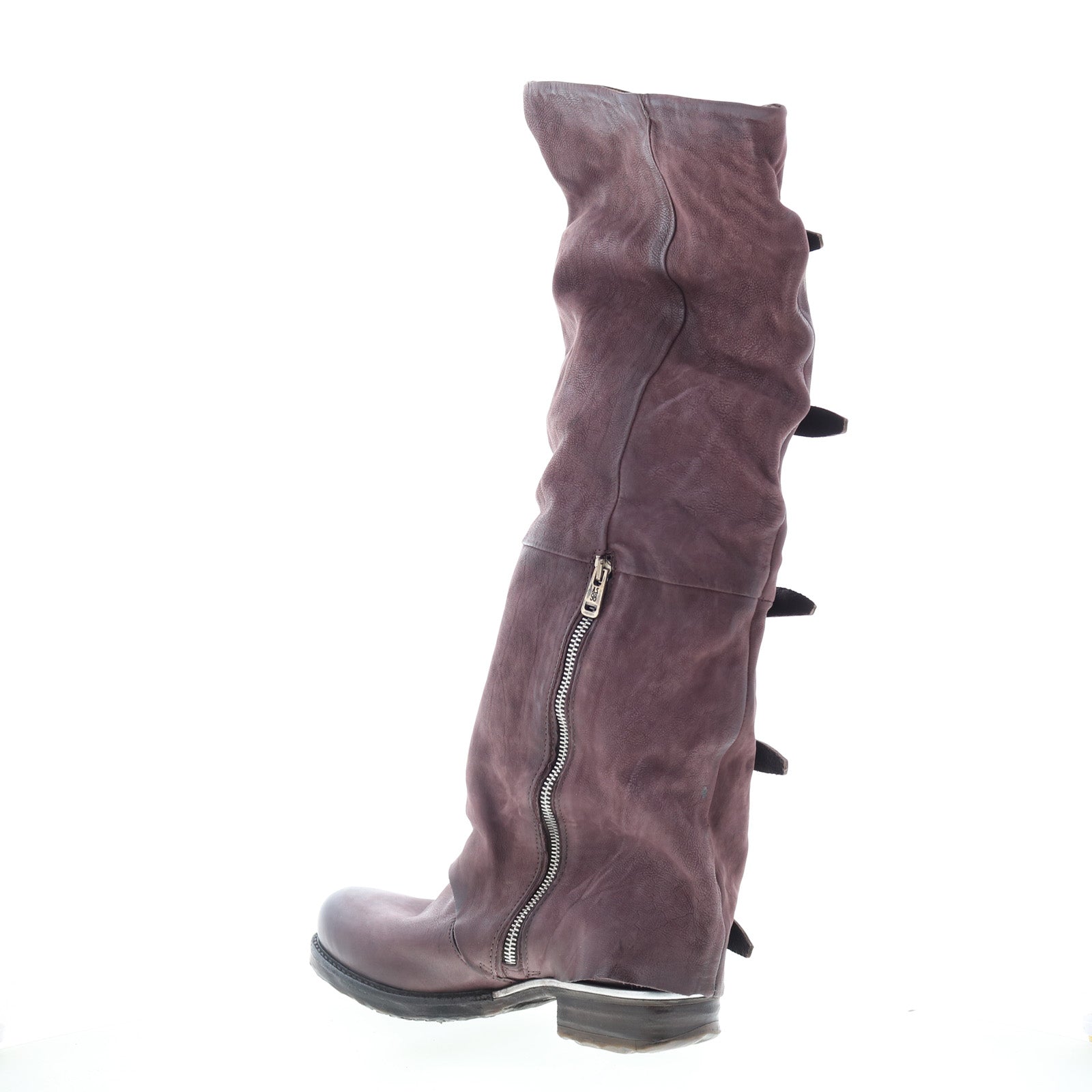 Shaylynn Womens Burgundy Leather Hook & Loop Knee High Boots