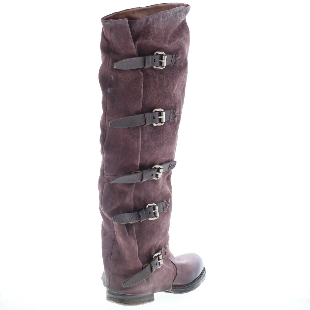 Shaylynn Womens Burgundy Leather Hook & Loop Knee High Boots
