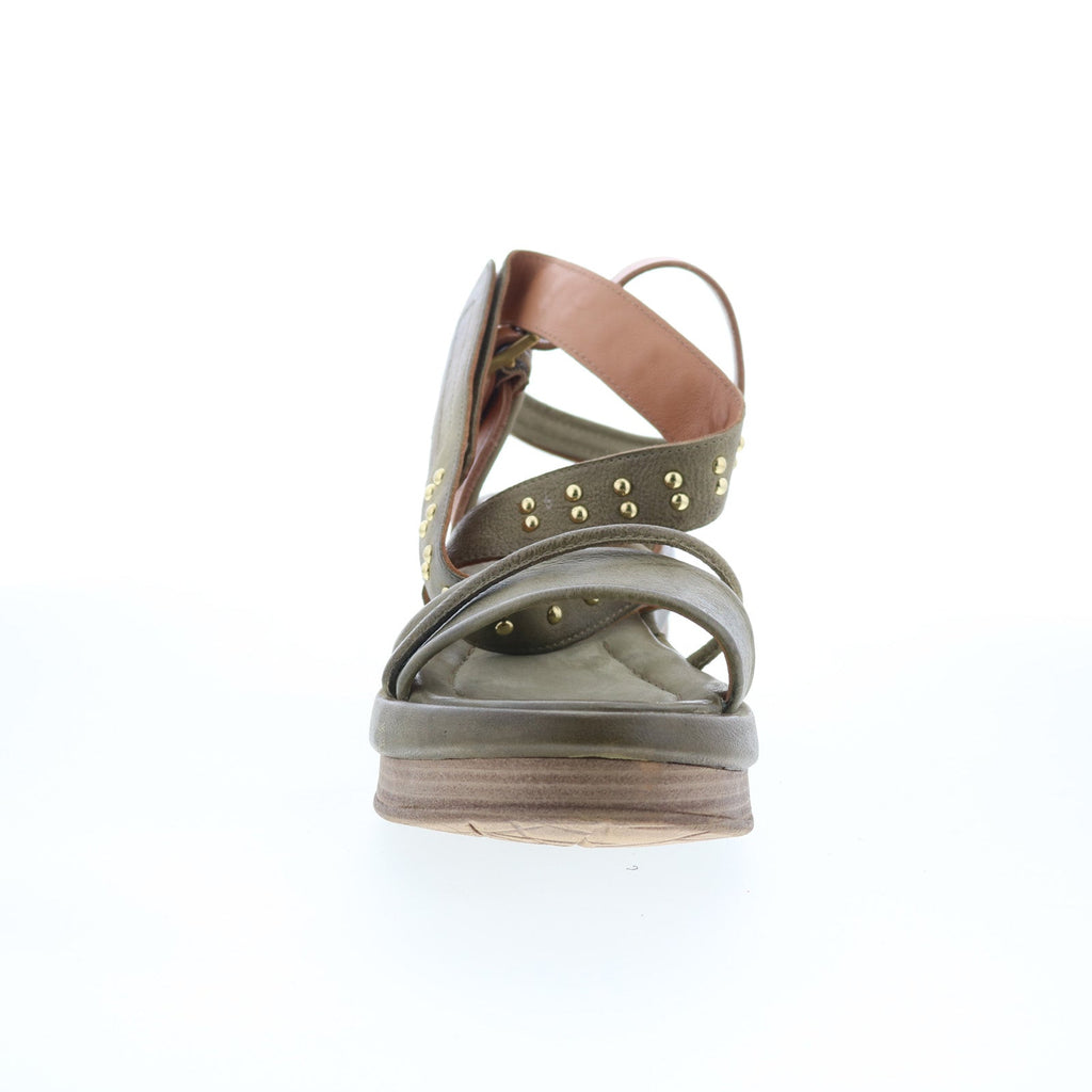 Shiloh Womens Green Leather Strap Wedges Sandals Shoes