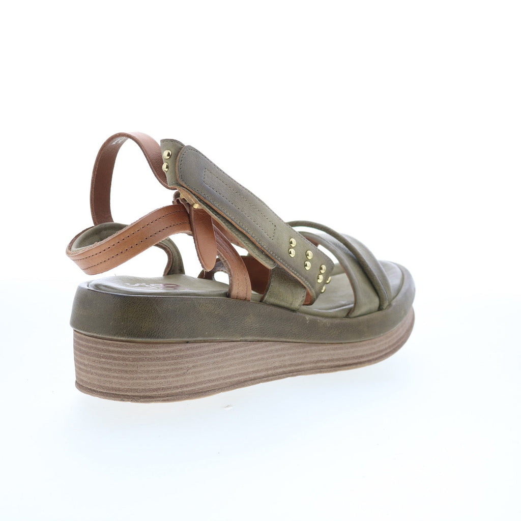 Shiloh Womens Green Leather Strap Wedges Sandals Shoes