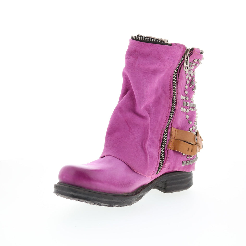 Sid Womens Purple Leather Zipper Casual Dress Boots