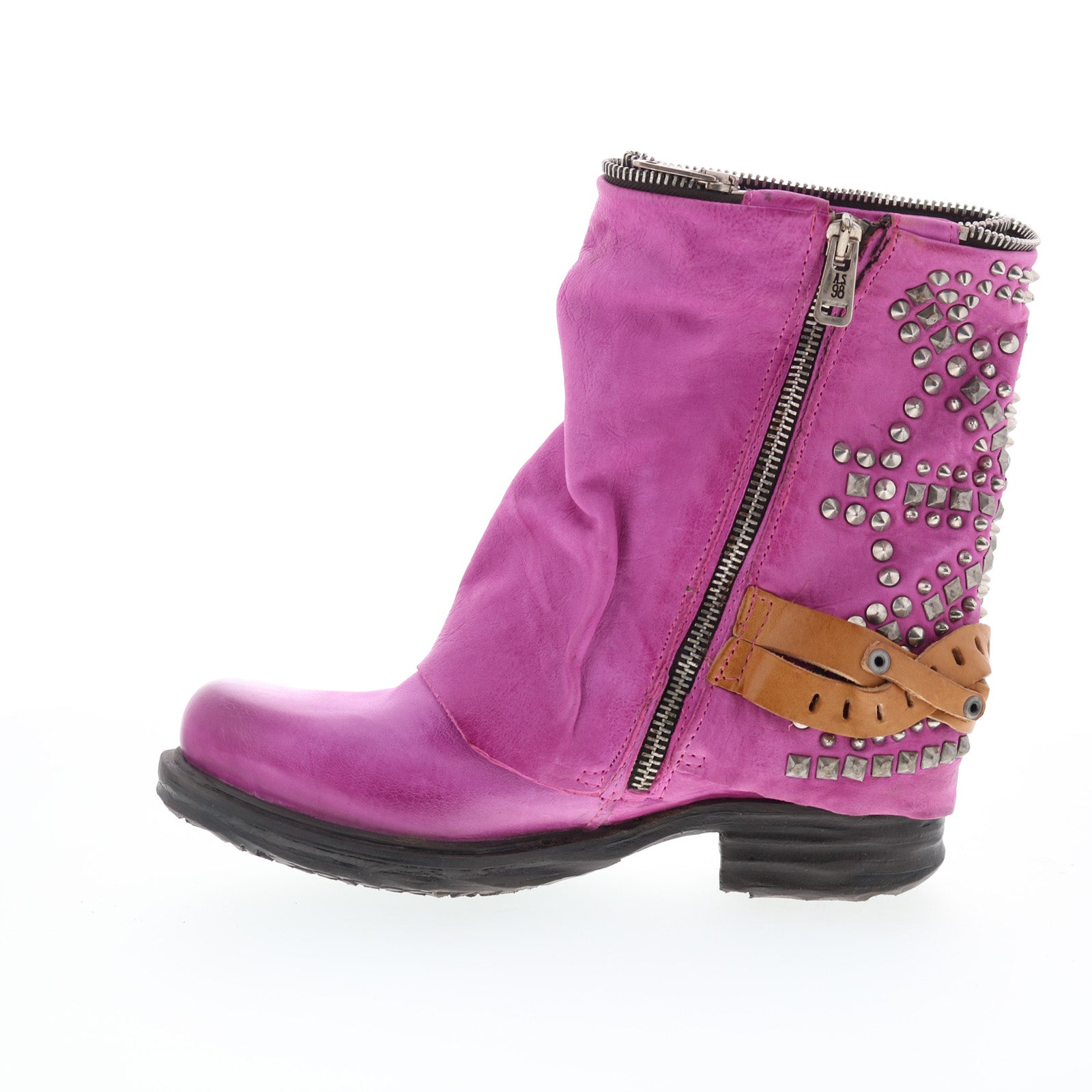 Sid Womens Purple Leather Zipper Casual Dress Boots