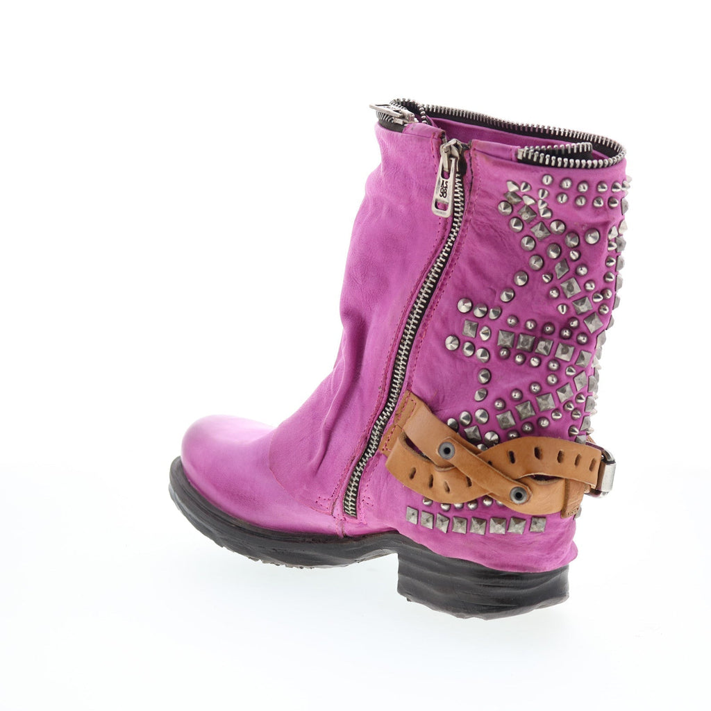 Sid Womens Purple Leather Zipper Casual Dress Boots