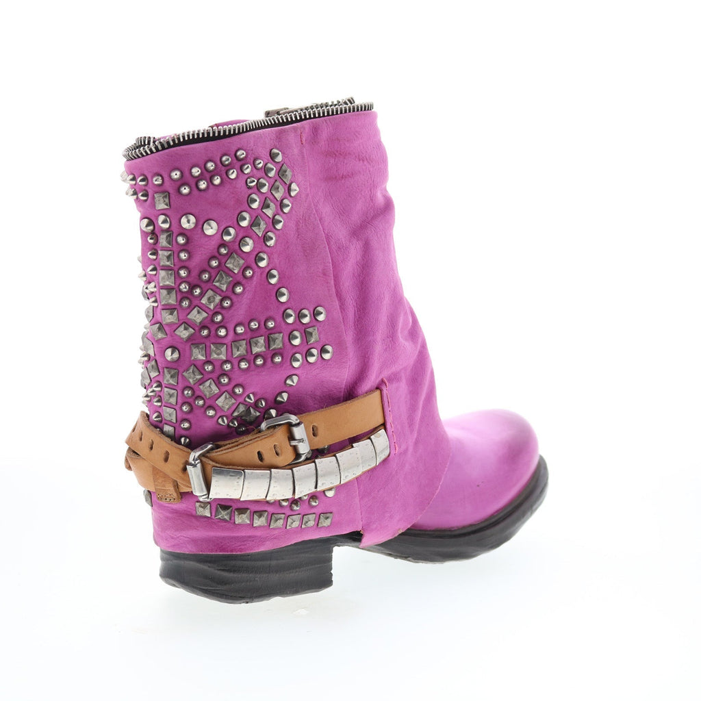 Sid Womens Purple Leather Zipper Casual Dress Boots