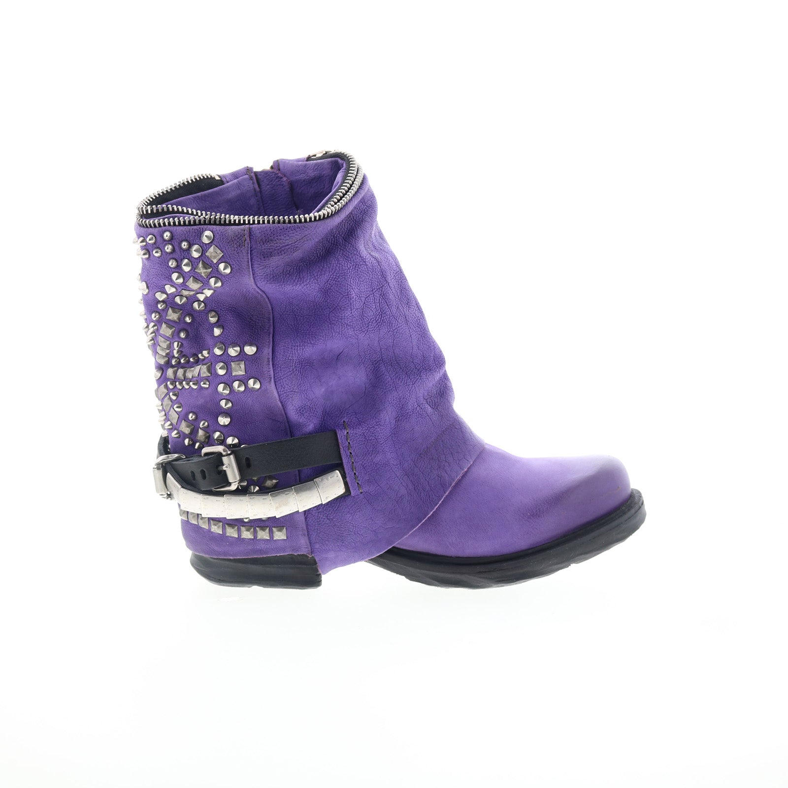 Sid Womens Purple Leather Zipper Casual Dress Boots