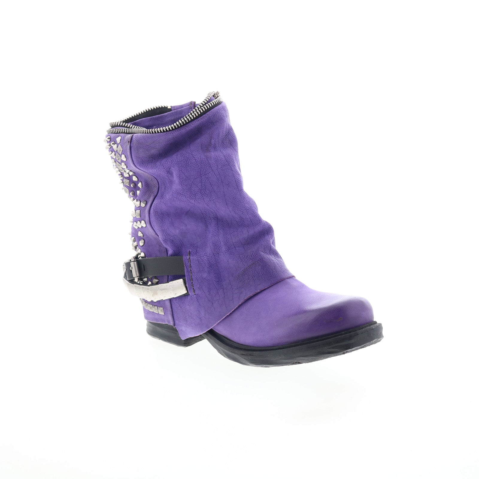 Sid Womens Purple Leather Zipper Casual Dress Boots