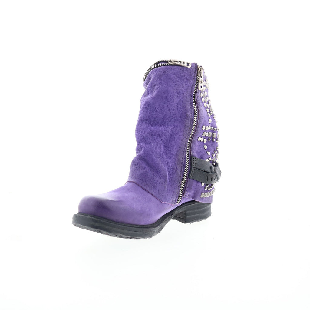 Sid Womens Purple Leather Zipper Casual Dress Boots