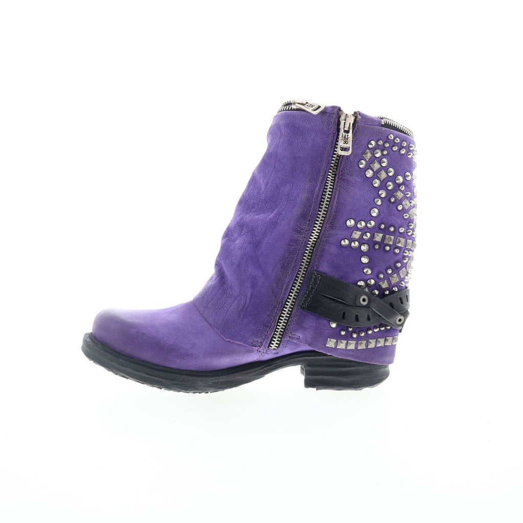 Sid Womens Purple Leather Zipper Casual Dress Boots