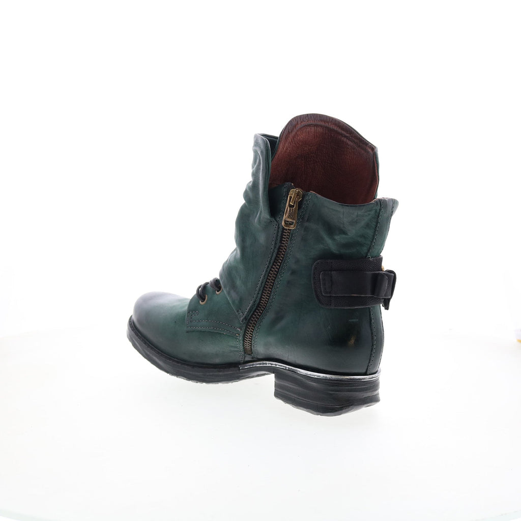 Simon Womens Green Leather Zipper Casual Dress Boots