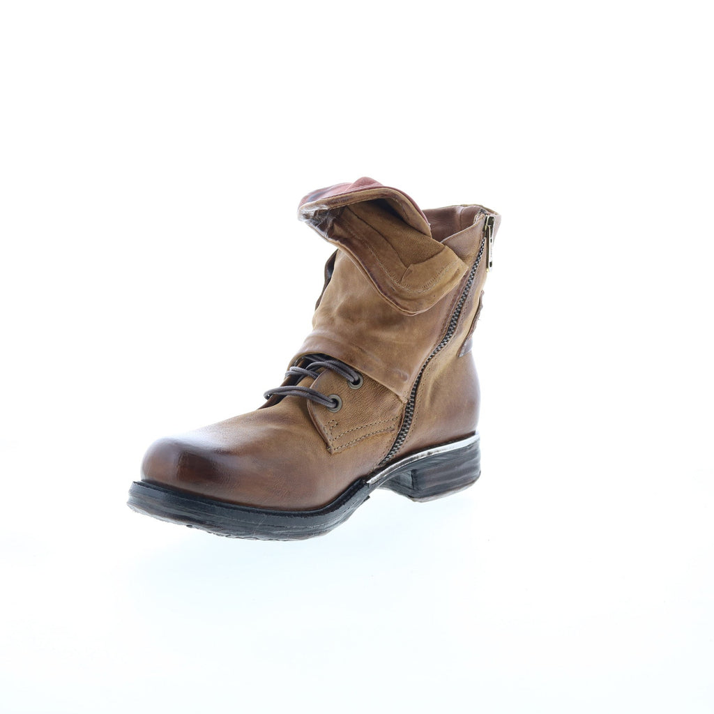 Simon Womens Brown Leather Zipper Casual Dress Boots