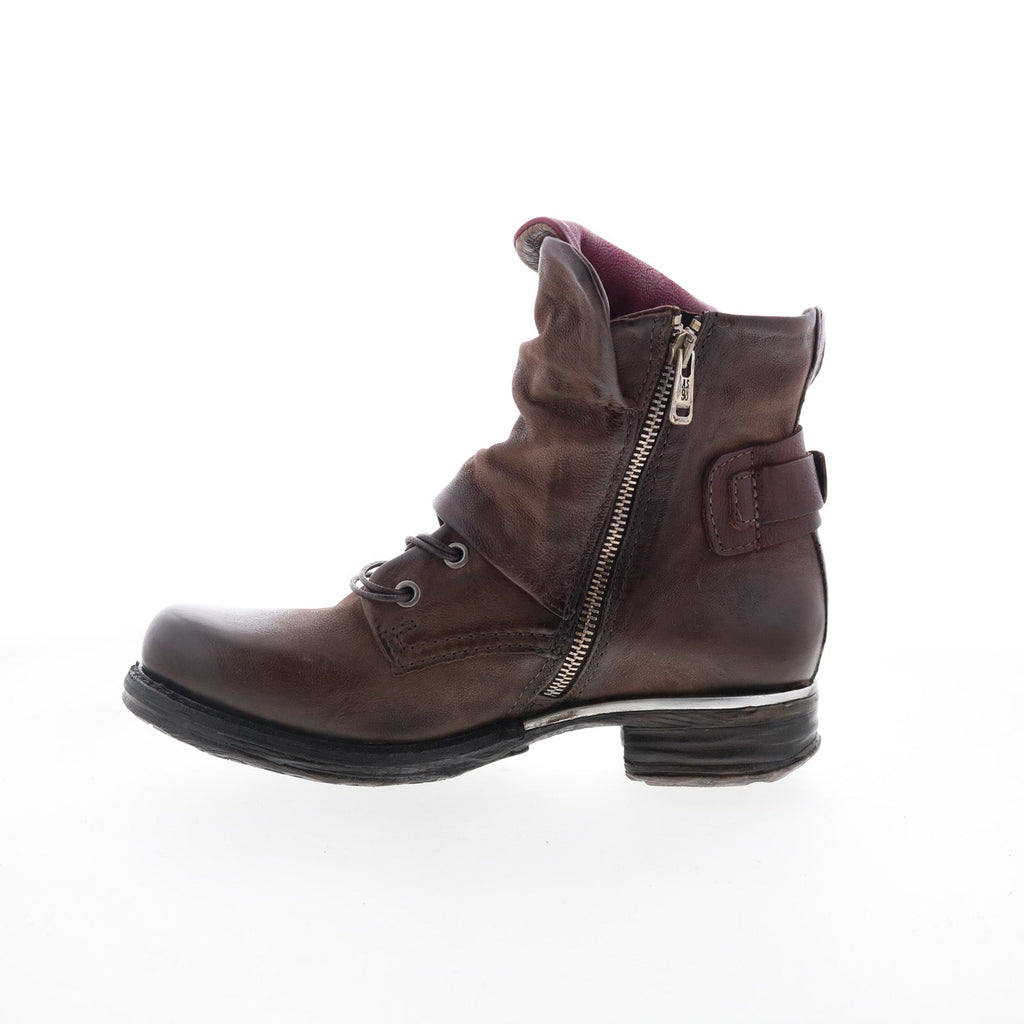 Simon Womens Brown Leather Zipper Casual Dress Boots