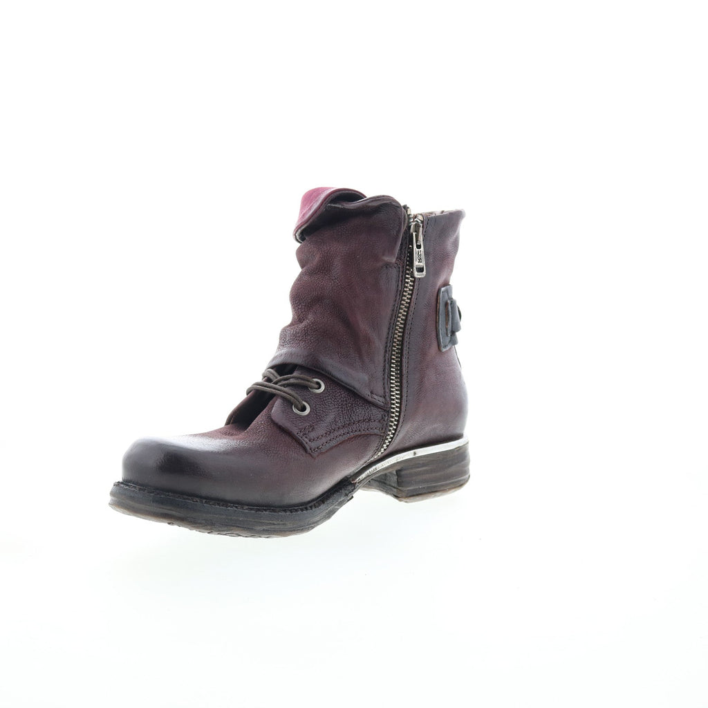 Simon Womens Burgundy Leather Zipper Casual Dress Boots