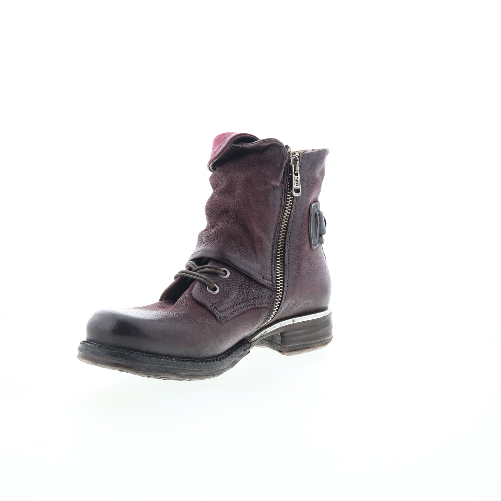Simon Womens Burgundy Leather Zipper Casual Dress Boots