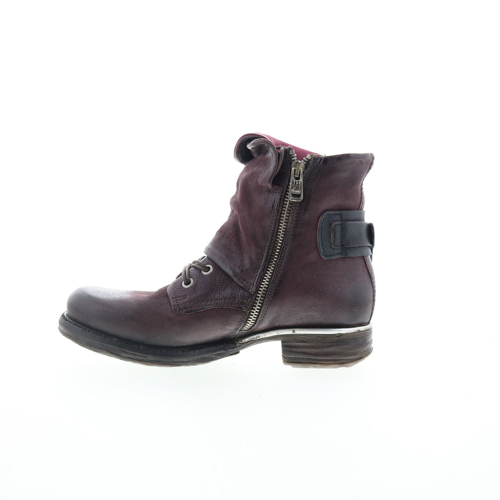 Simon Womens Burgundy Leather Zipper Casual Dress Boots