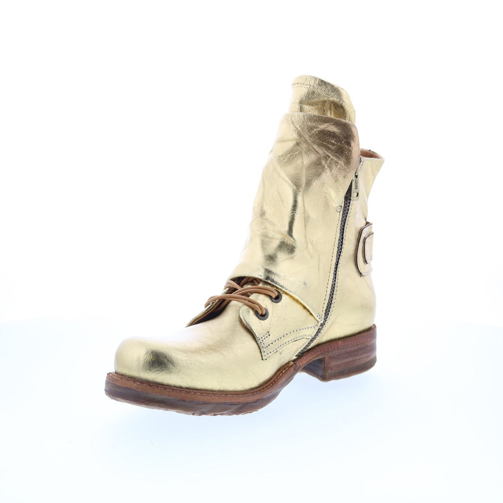 Snider Womens Gold Leather Zipper Ankle & Booties Boots