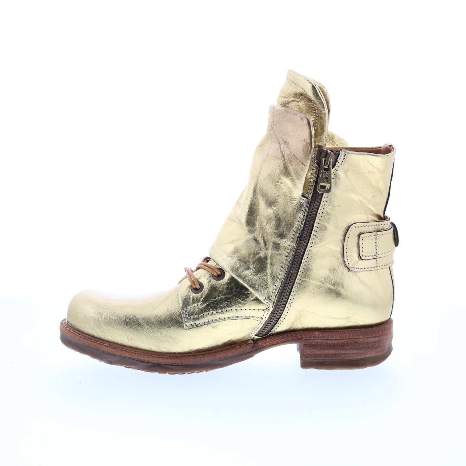 Snider Womens Gold Leather Zipper Ankle & Booties Boots