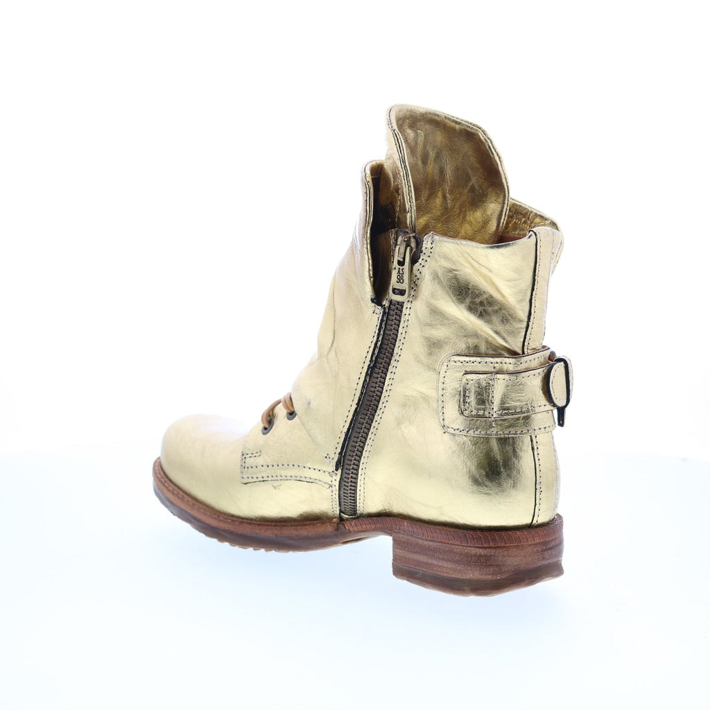 Snider Womens Gold Leather Zipper Ankle & Booties Boots