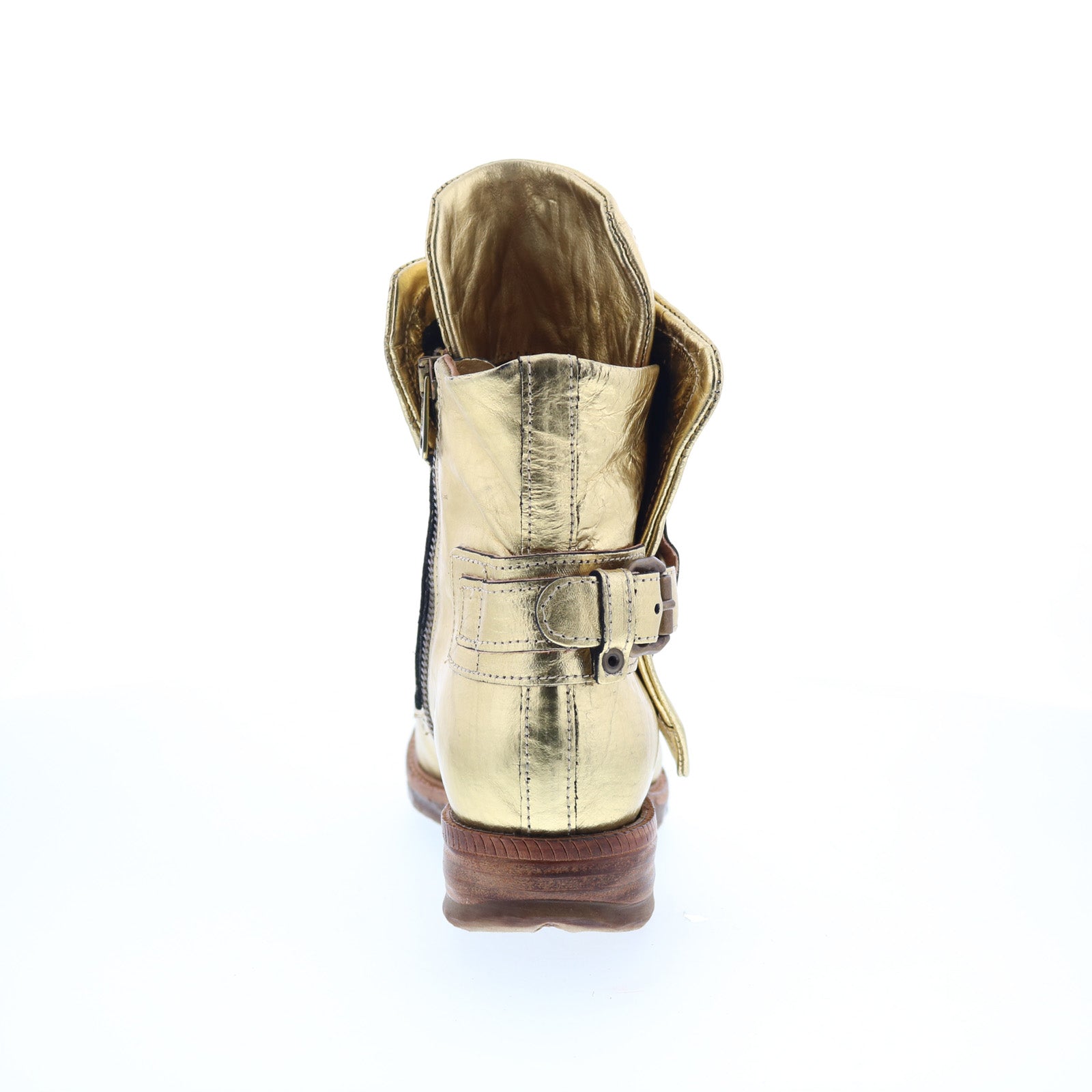 Snider Womens Gold Leather Zipper Ankle & Booties Boots