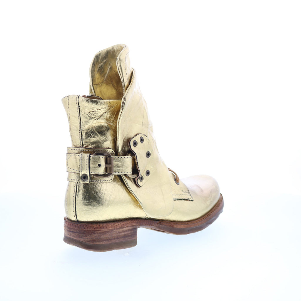 Snider Womens Gold Leather Zipper Ankle & Booties Boots