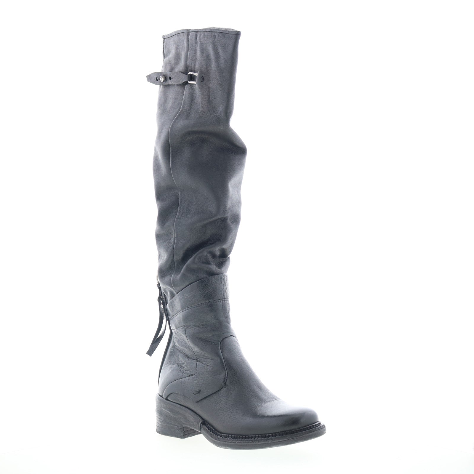Steed Womens Black Leather Zipper Knee High Boots