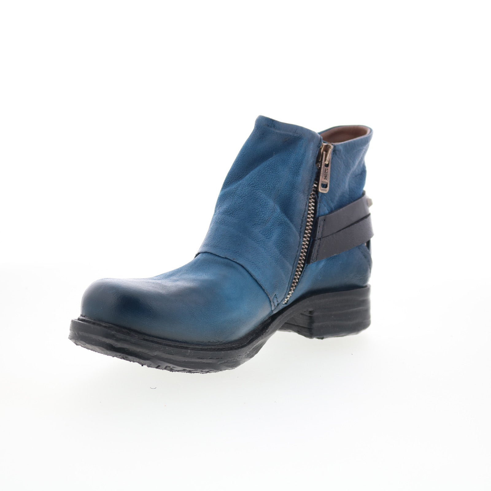 Steve Womens Blue Leather Zipper Ankle & Booties Boots