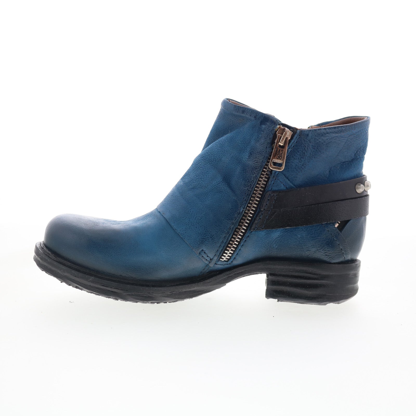 Steve Womens Blue Leather Zipper Ankle & Booties Boots