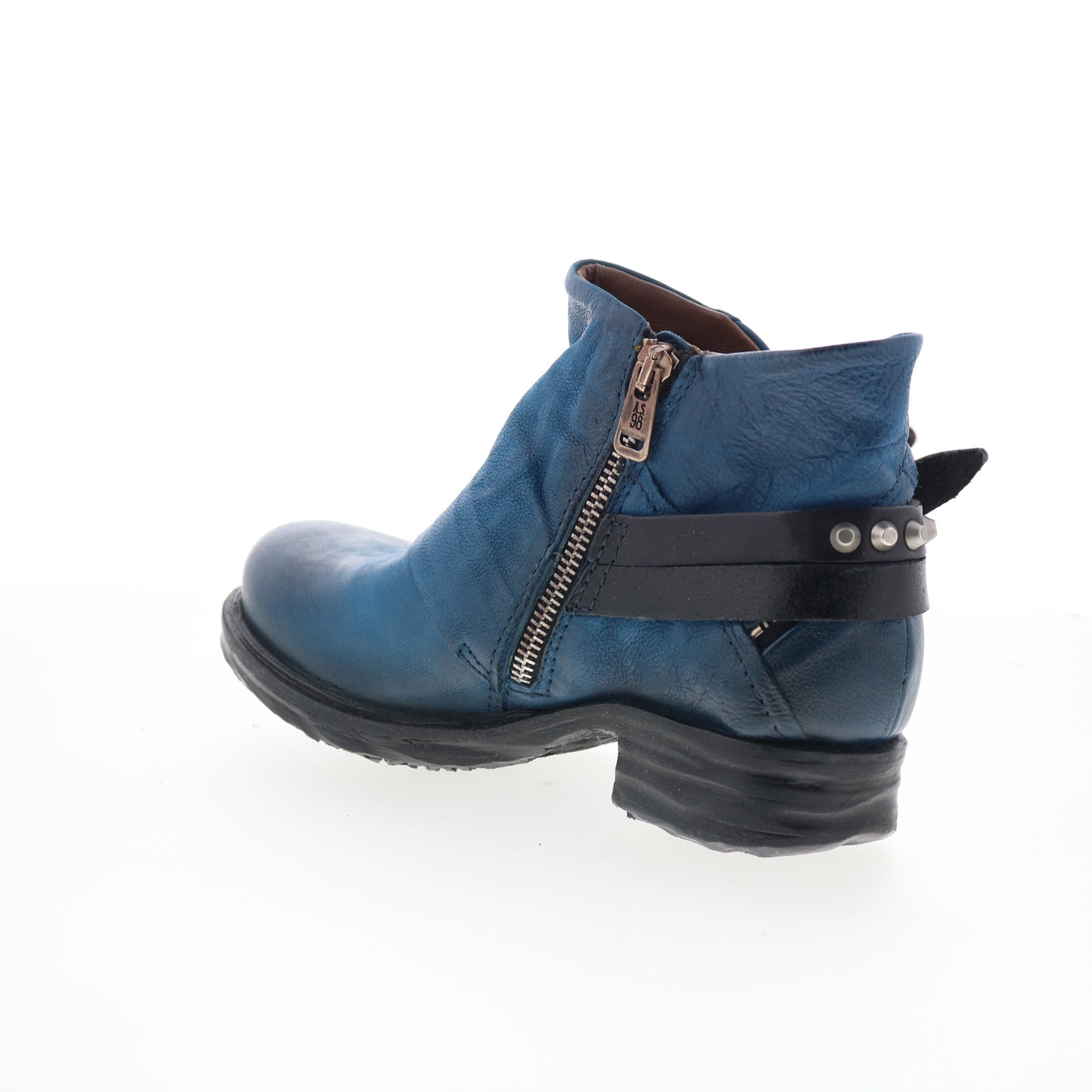 Steve Womens Blue Leather Zipper Ankle & Booties Boots