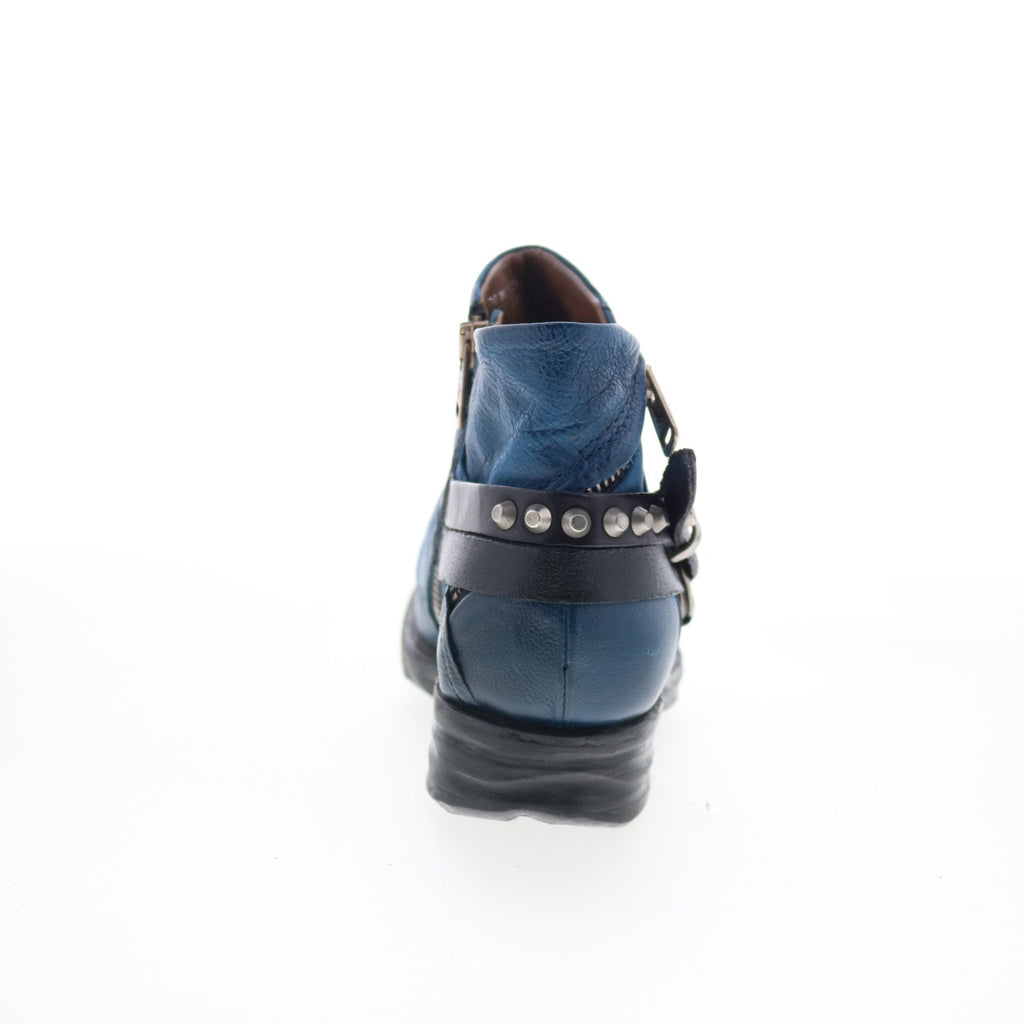Steve Womens Blue Leather Zipper Ankle & Booties Boots